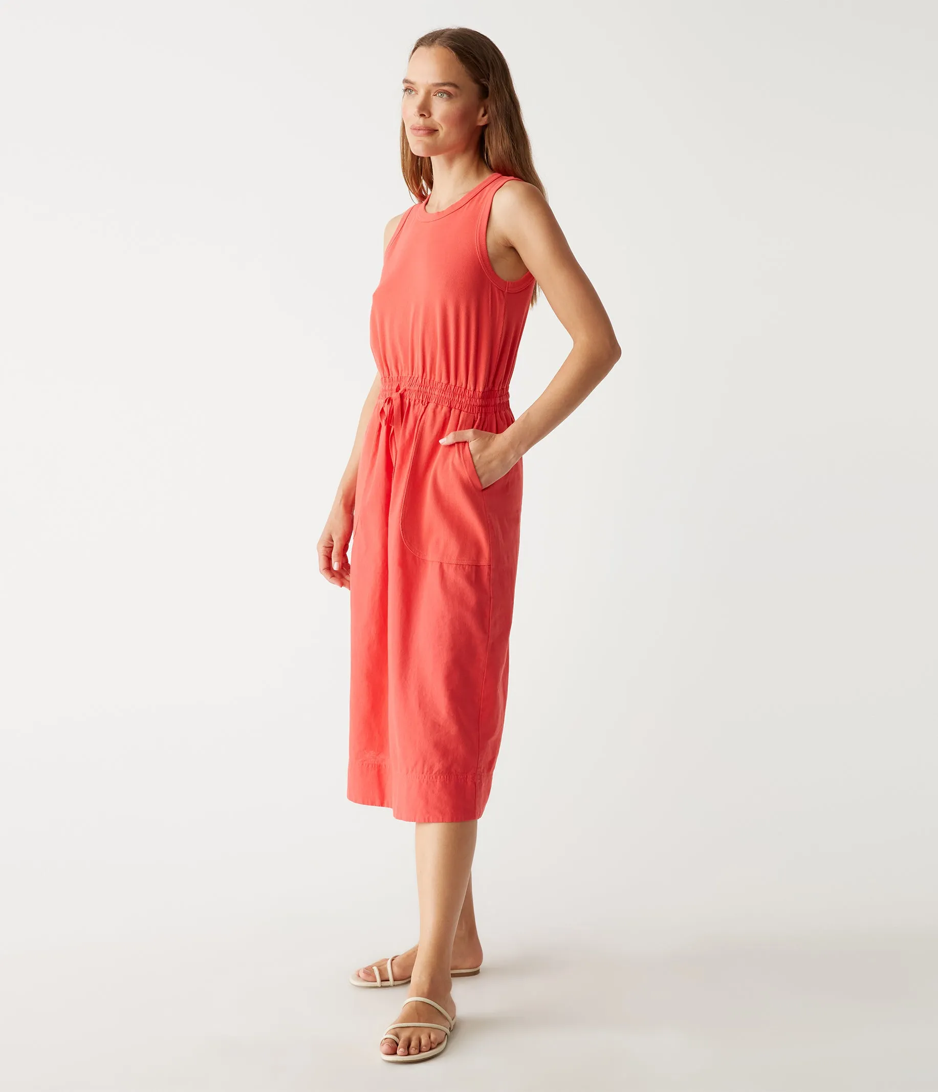 Wilhelmina Mixed Fabric Midi Dress