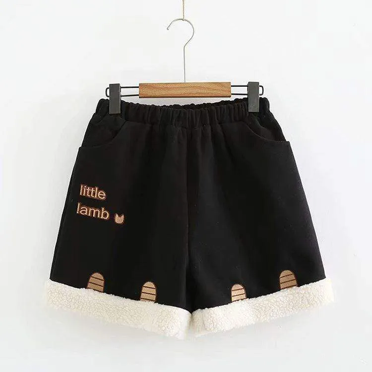 Women's Casual Little Lamb Embroidered Wool-like Winter Shorts