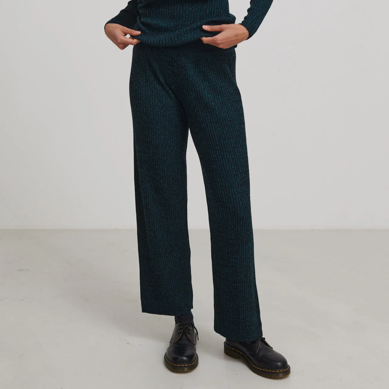 Women's Rib Pants - 100% Merino - Black Teal Melange (S, M, L)