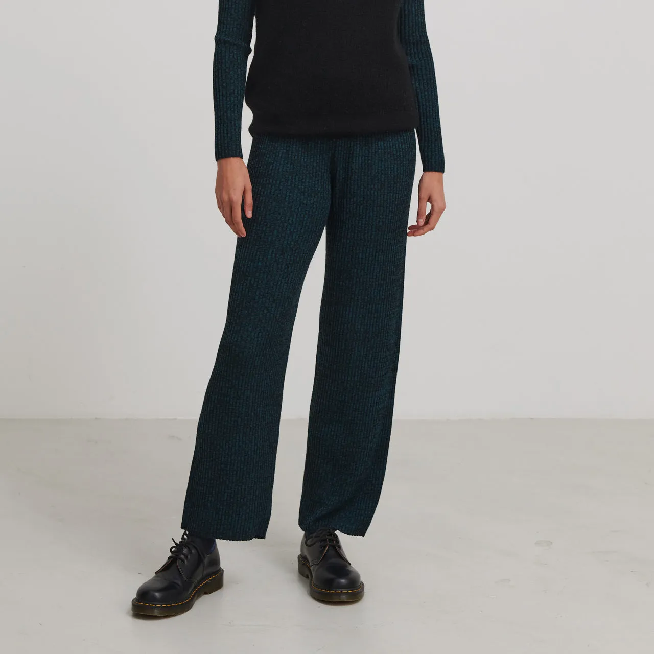 Women's Rib Pants - 100% Merino - Black Teal Melange (S, M, L)