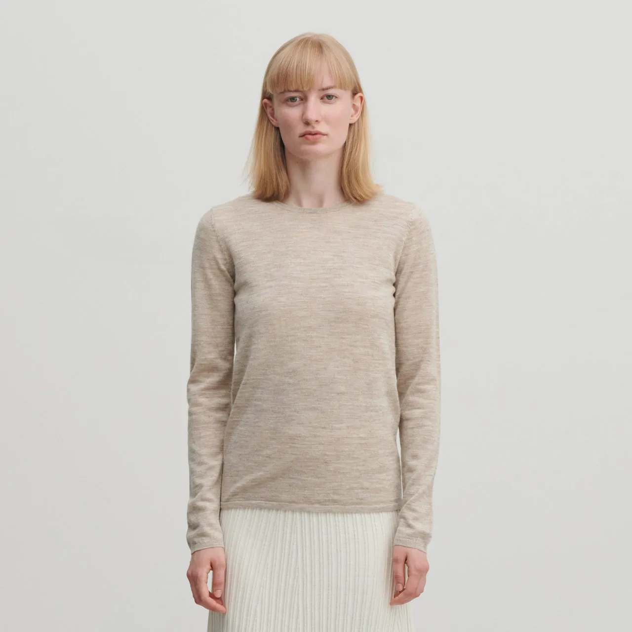 Women's Simple Merino Blouse - Light Beige Melange (XS-XL)